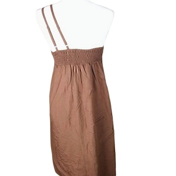 One Shoulder Tan Jeweled Handmade Beaded Dress  - Picture 5 of 7